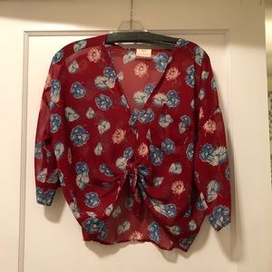 Pins & Needles red floral crop top with tie front